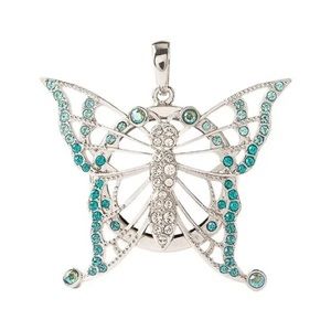 Aqua Ombré Filigree Butterfly Locket and Silver Chain